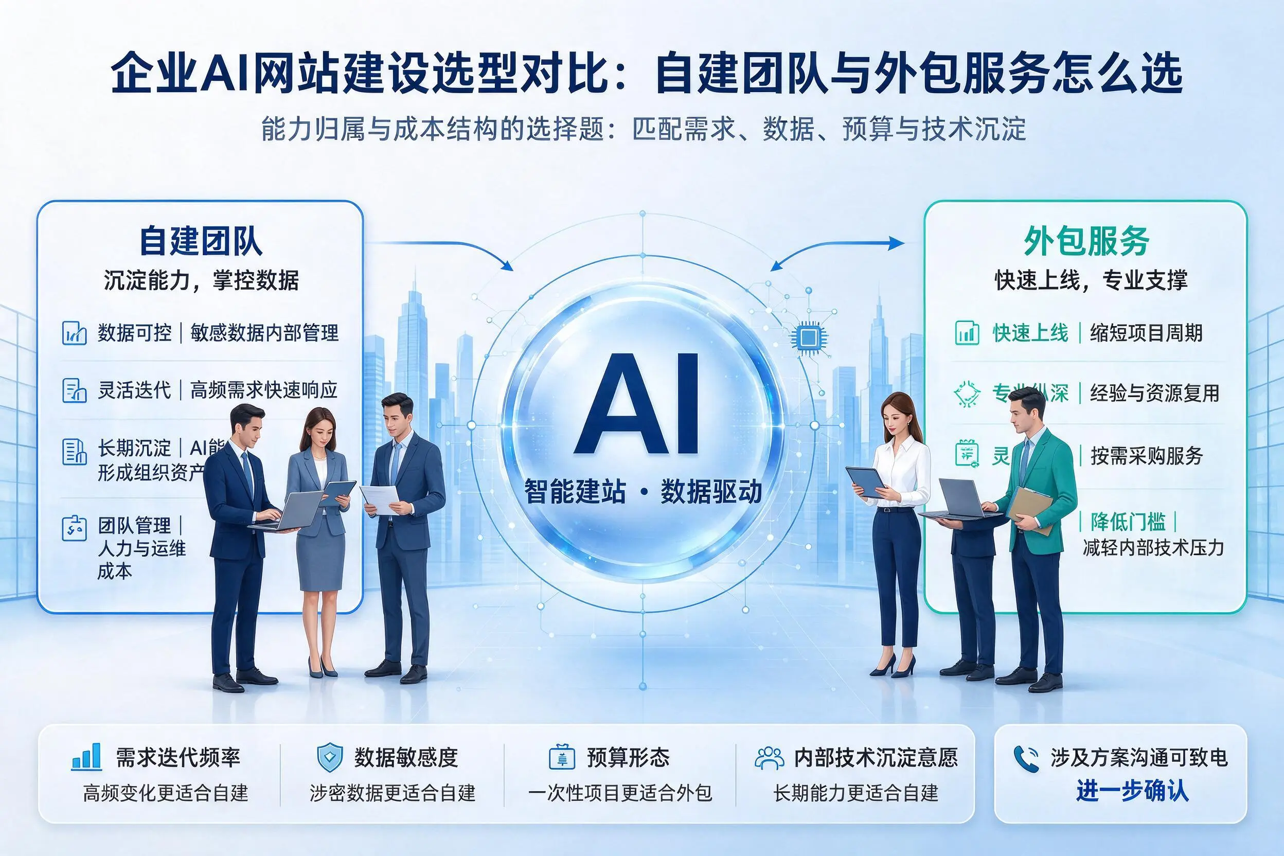 吐鲁番企业AI网站建设选型对比：自建团队与外包服务怎么选